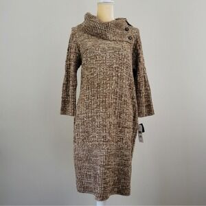 SANDRA DARREN Size Large 3/4 Length Dolman Sleeve Cowl Neck Sweater Dress NWT